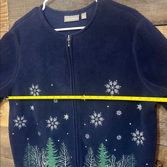 Croft & Barrow Fleece Navy Zip Up Jacket Christmas Theme Trees/Snowflakes Large - Picture 8 of 10